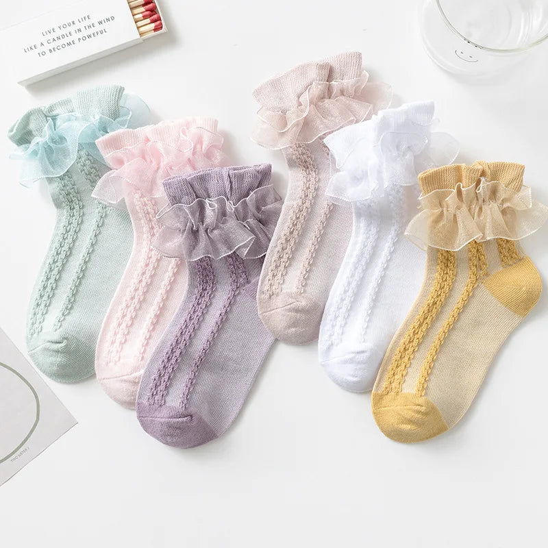 New Baby Girls Socks Kids Girl Frilly Lace Tutu Socks Cotton Children Dance Princess Sock Flowers Ruffled Solid Ankle Socks