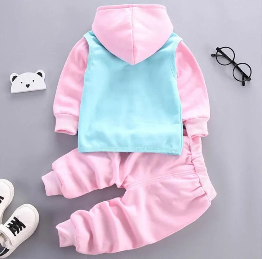 3PCs Fleece Bear Set: Jacket + Vest + Pants