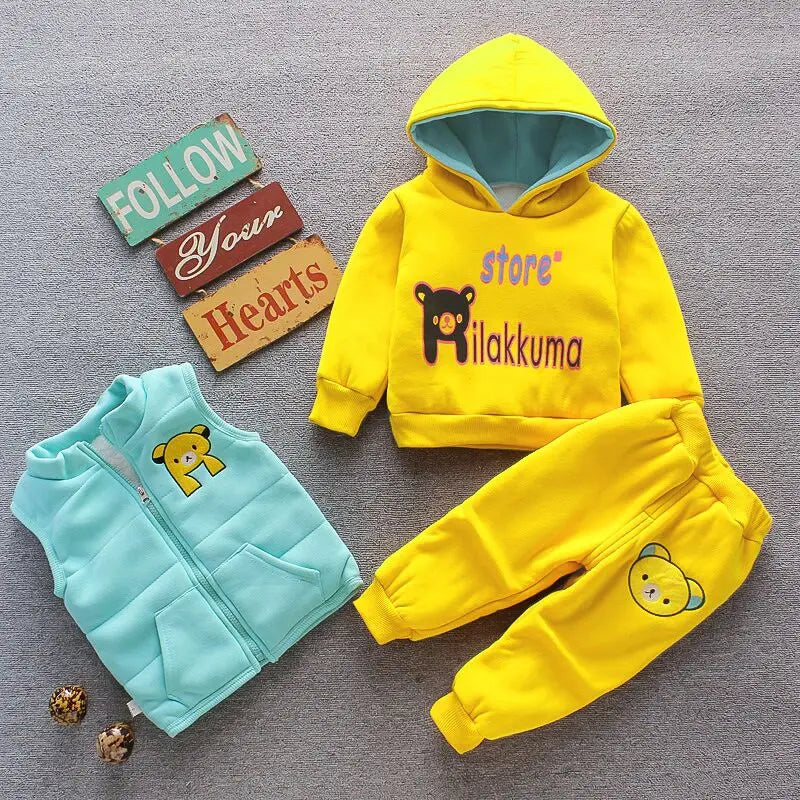 3PCs Fleece Bear Set: Jacket + Vest + Pants