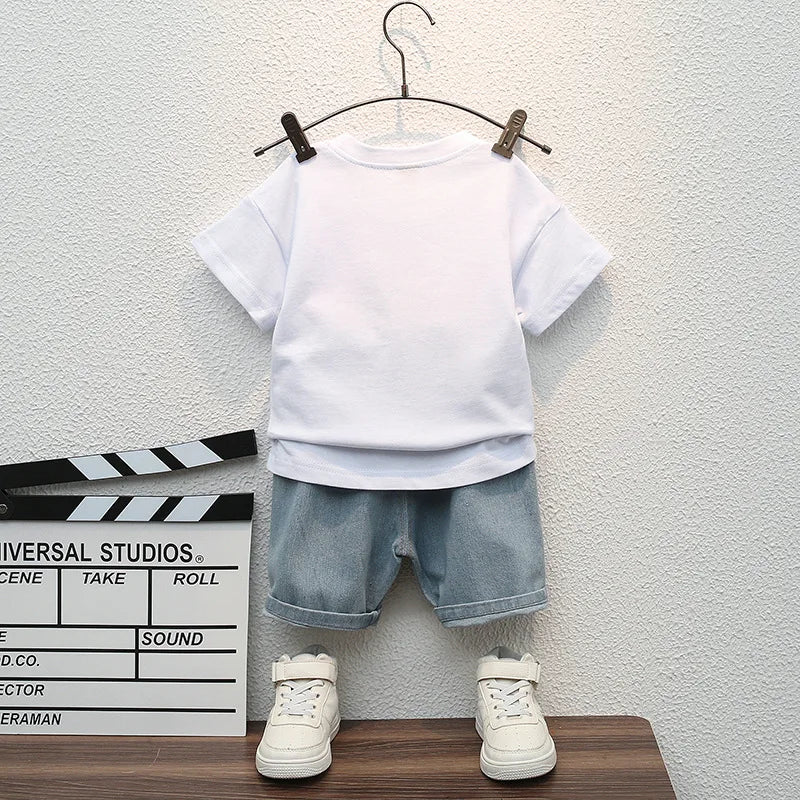 Kids "Crazy Astronaut" T-Shirt with Ripped Denim Shorts