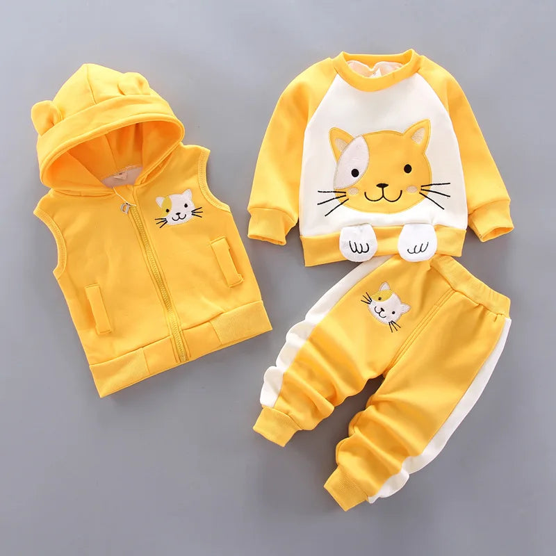 3 PCs Warm Tracksuit Set: Hooded Vest + Pants + Sweatshirt