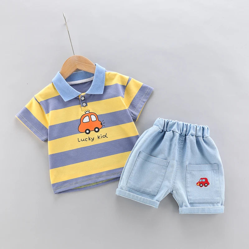 Premium "Lucky Kid" Polo Shirt with Denim Shorts