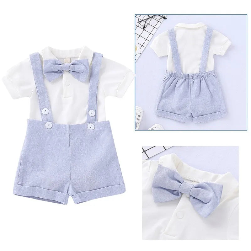 2pcs Baby Boy Romper & Suspenders Shorts Set