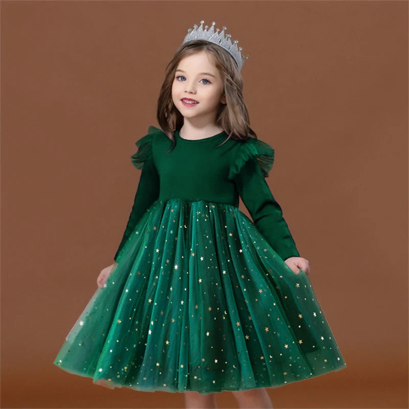 Long Sleeve Sequin Princess Mesh Dress