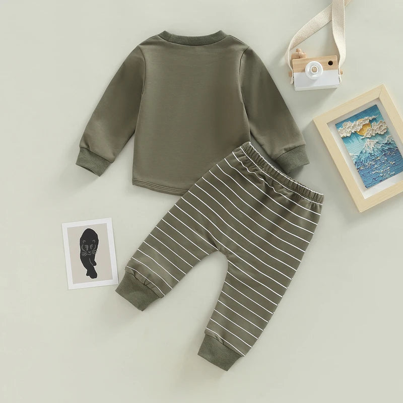 2PCs Tracksuit Set: Long Sleeve Pullover & Stripe Trousers