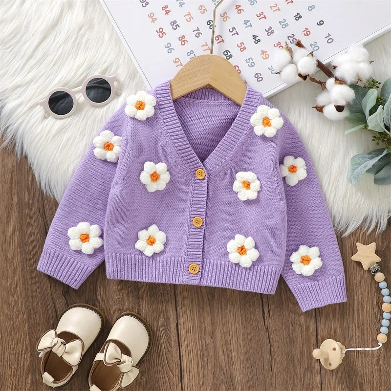 Flower Knit Baby Cardigan Sweater